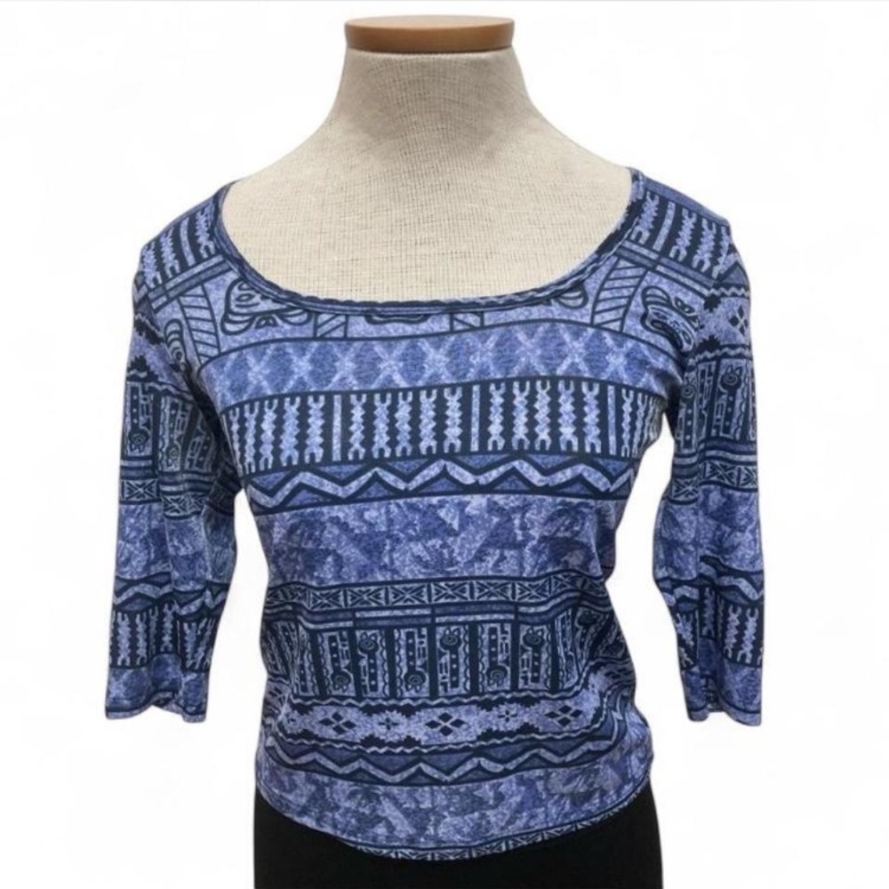3/$20 Vintage 90’s Y2K Tribal Print Top Juniors Medium Grunge Skater Retro Blue